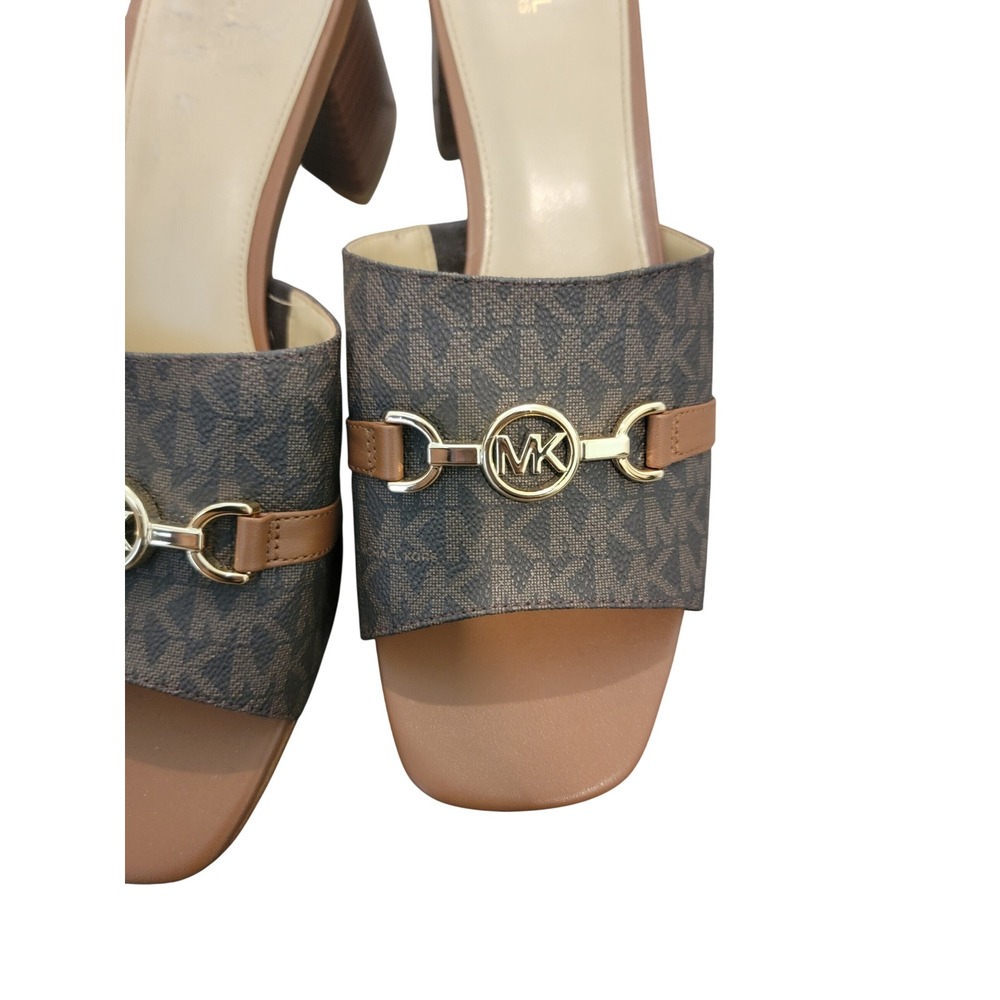 Michael Kors Brown Monogram Logo Block Heel Slide Sandals Mules Womens 11M - Picture 4 of 4
